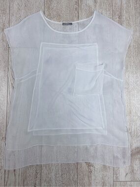 ZARA L Sheer White Overlay Pocket Women's Top